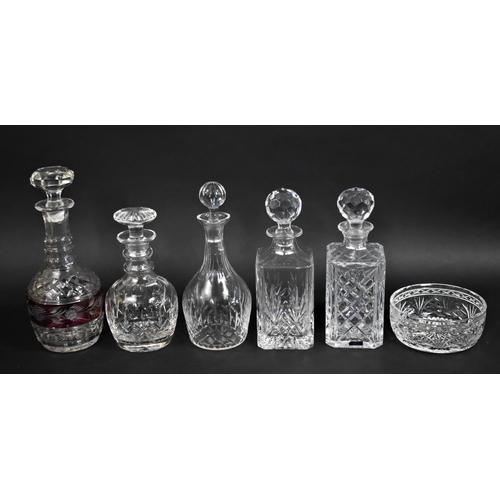 317 - A Collection of Five Glass Decanters Together with a Cut Glass Bowl