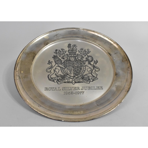 356 - A Hallmarked Silver Commemorative Plate to Celebrate Royal Silver Jubilee 1977, 408gms, 26cms Diamet... 