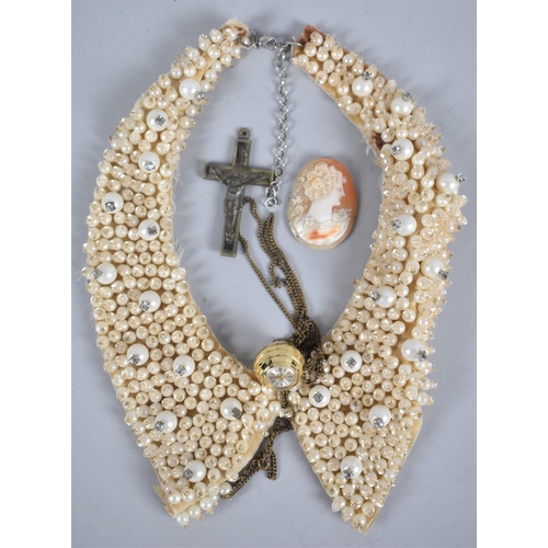 359 - A Ladies Globular Pendant Watch, Pearl Choker and Cameo Etc