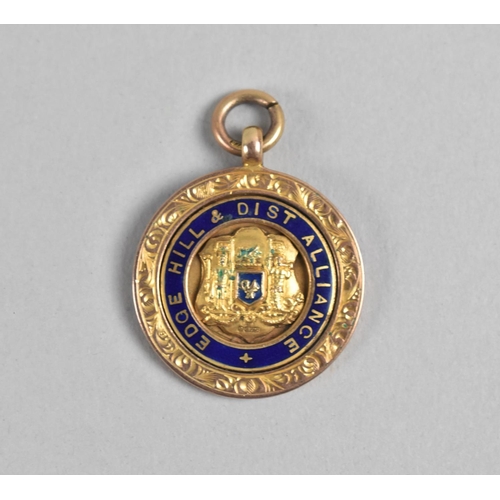 361 - A 9ct Gold and Blue Enamelled Sporting Medal for Edghill and District Alliance, 7.7gms