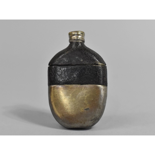 364 - A Novelty Vesta in the Form of a Leather Topped Hip Flask, 5.5cms High