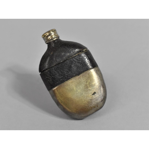 364 - A Novelty Vesta in the Form of a Leather Topped Hip Flask, 5.5cms High