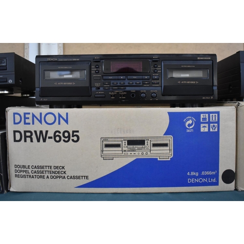 418 - A Denon DRW-695 Double Cassette Deck (Working), With Box and Instruction Manual