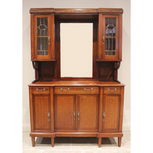 421 - A Mid 20th Century Inlaid Italian Mirror Backed Side Cabinet with Centre Long Drawer Flanked by Two ... 