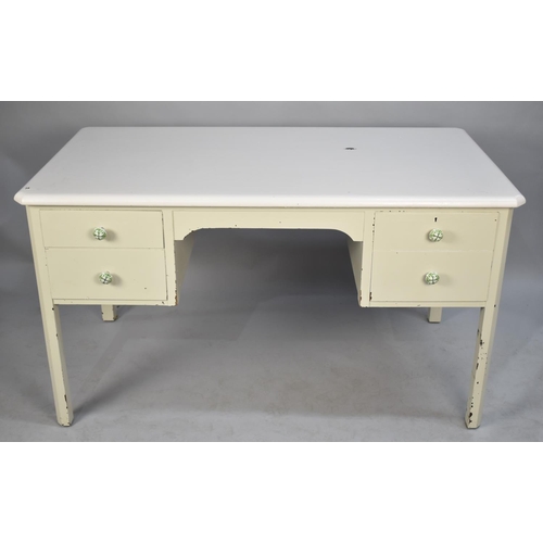 427 - A White Painted Desk with Two Drawers Either Side Kneehole, 136cms by 77cms