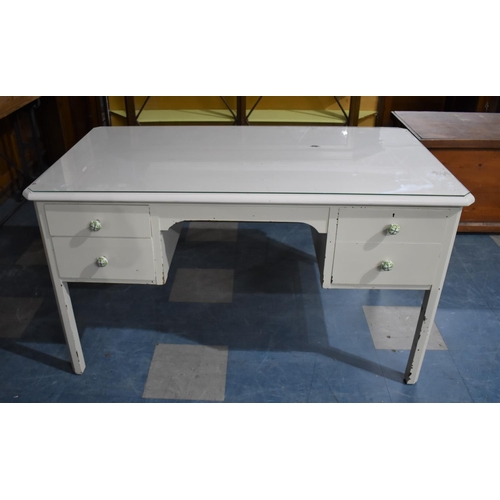 427 - A White Painted Desk with Two Drawers Either Side Kneehole, 136cms by 77cms