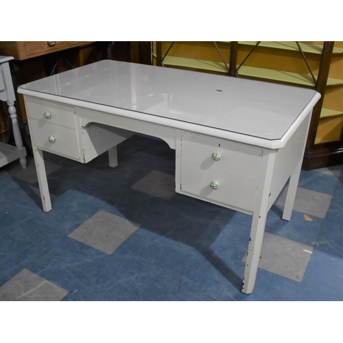 427 - A White Painted Desk with Two Drawers Either Side Kneehole, 136cms by 77cms