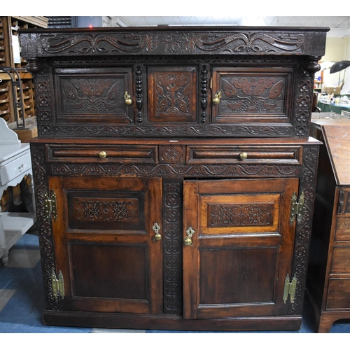 429 - An Early Oak Court Cupboard of Good Colour with Two Drawers over Shelved Cupboard Base, Raised Top S... 