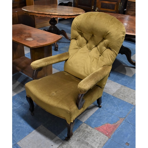 435 - A Late 19th Century Button Upholstered Mahogany Farmed Ladies Armchair