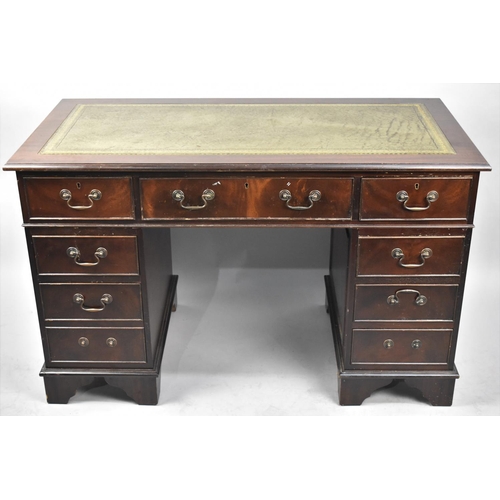 70 - A Late 20th Century Mahogany Kneehole Desk with Tooled Leather Top, 122cms Wide