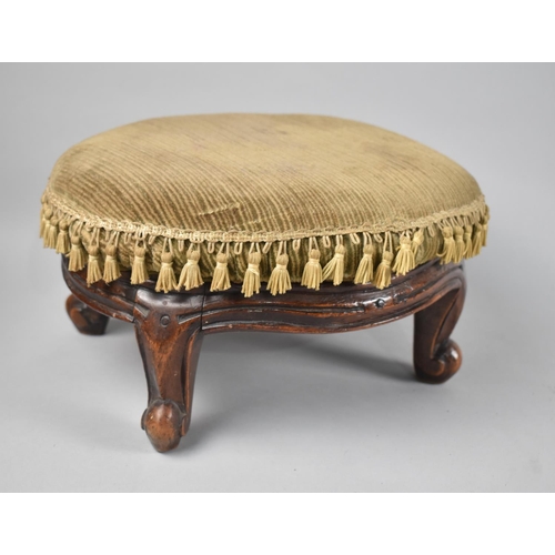 73 - A Small Edwardian Carved Wooden Upholstered Stool, 28cms Wide