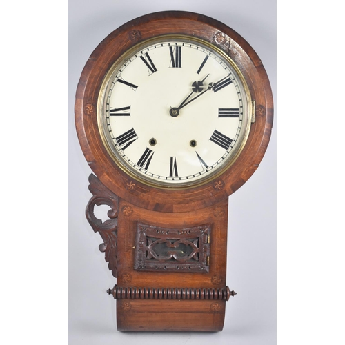 89 - A Late Victorian Inlaid Drop Dial American Wall Clock