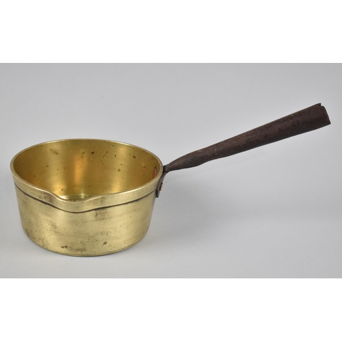 91 - A Small Vintage Brass Saucepan with Iron Handle, 14cms Diameter