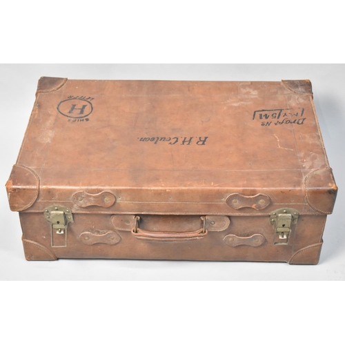 95 - A Vintage American Leather Suitcase with Fitted Interior, 72cms Wide