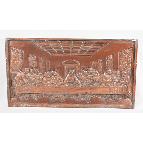 120 - A Bronzed Cast Metal Rectangular Wall Plaque, The Last Supper, 66x36cm