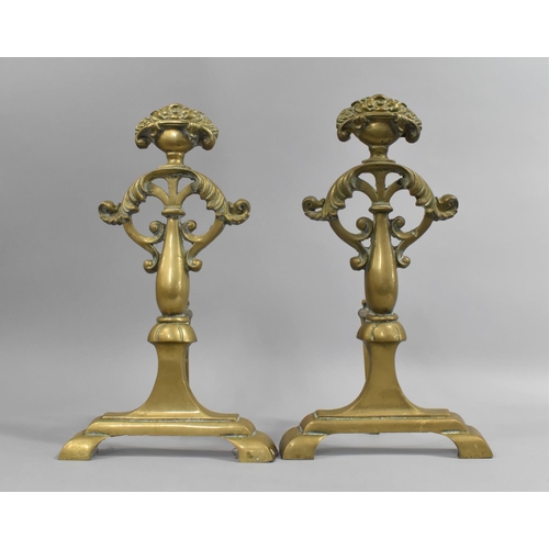 124 - A Pair of Cast Brass Firedogs, 38cm high