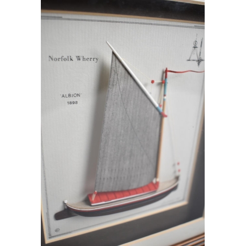 13 - A Small Framed Half Model of a Norfolk Wherry, 23x25cms Overall