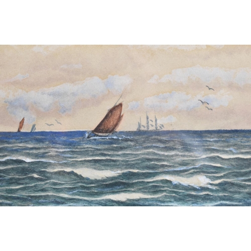 140 - A Small Framed Watercolour Depicting Barges at Sea, Signed A W Henderson 1901, 22x10cm