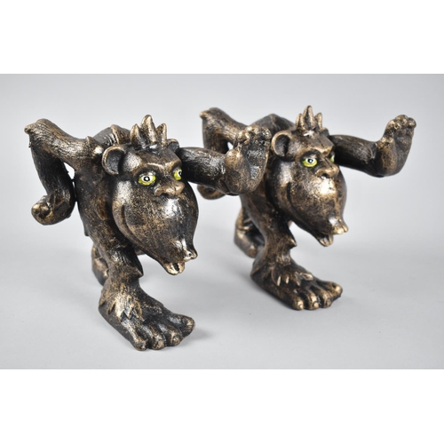 147 - A Pair of Novelty Bronze Effect Cast Metal Bookends in the Form of Gorillas with Hands Outstretched,... 