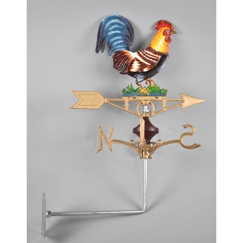 185 - A Painted Metal Weathervane with Cockerel Motif, Angled Mounting Bracket, 66cm high, Plus VAT