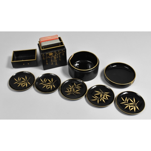 206 - Two Japanese Lacquered Boxes, One Containing Two Packs of Playing Cards and the Other Coasters