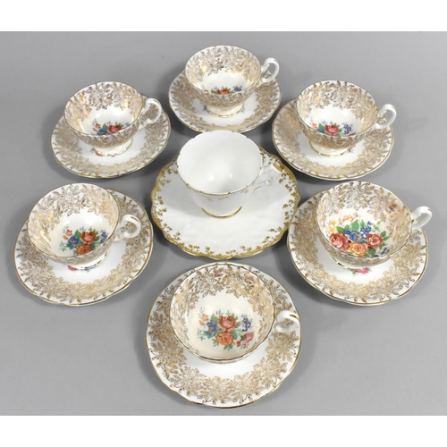 236 - An Aynsley Tea Set Decorated with Central Garland of Flowers and with 22KT Trim and Floral Border De... 