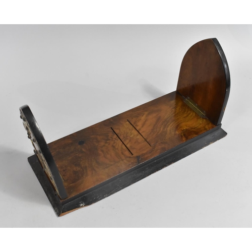 285 - A Victorian Brass Mounted Burr Walnut Book Slide on Ebonised Rectangular Base, 38cm wide