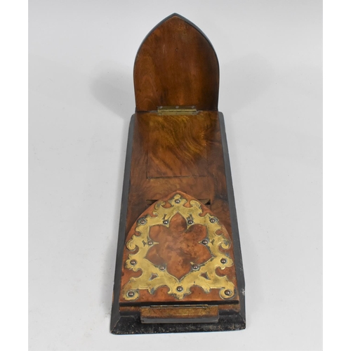 285 - A Victorian Brass Mounted Burr Walnut Book Slide on Ebonised Rectangular Base, 38cm wide