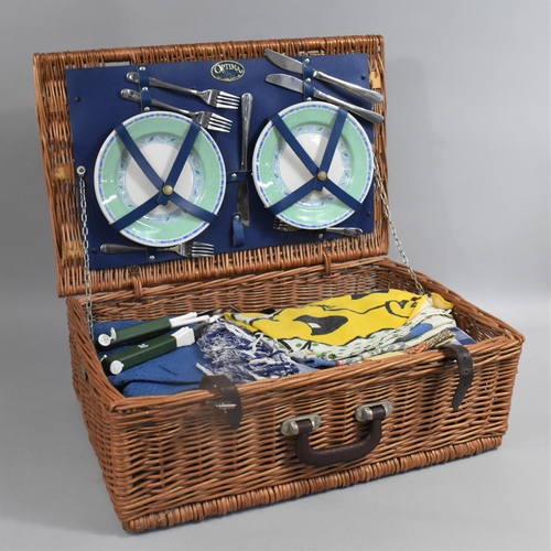 348 - A Wicker Picnic Basket and Contents, 58cm wide