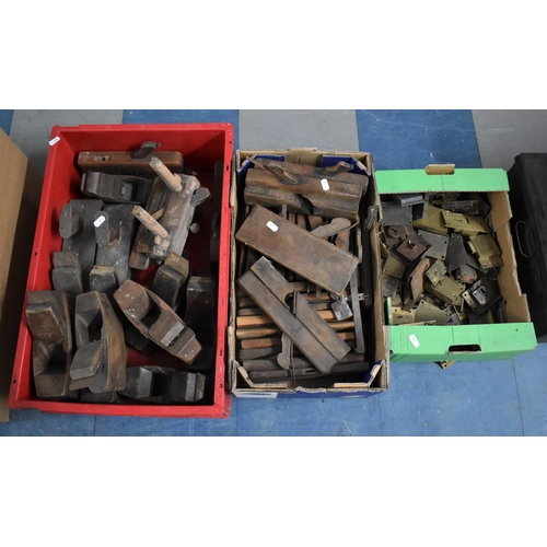 351 - Three Boxes Containing Block and Jack Planes, Moulding Planes and Cabinet Locks