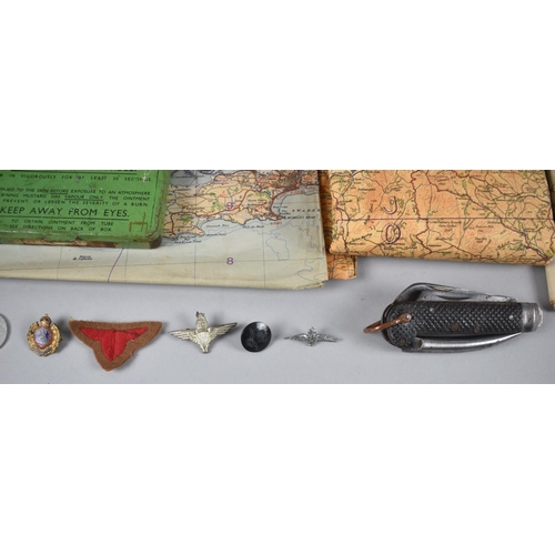 67 - A Collection of WWII Military Ephemera to include Sam Browne Belt, Military Maps, Rigging Knife, Swe... 