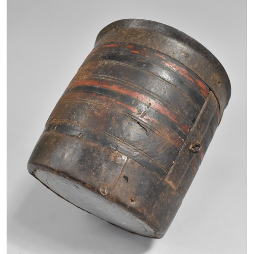 80 - A 19th Century Metal Mounted Wooden Vessel, Traces of Original Painted Decoration, Missing Lid, 17.5... 