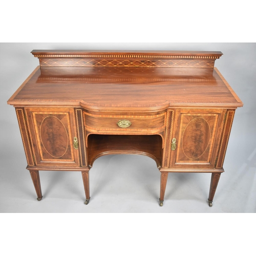 98 - A Pretty Edwardian Inlaid and Galleried Sideboard with Centre Drawer Flanked by Shelved Cupboards, B... 