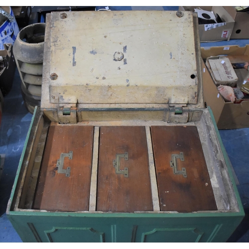 343 - A Heavy Cast Iron Strong Box with Key to Hinged Lid Revealing Three Inner Drawers Having Inset Brass... 