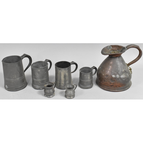 396 - A Collection of 19th Century Pewter Measures, Copper Measuring Jug etc