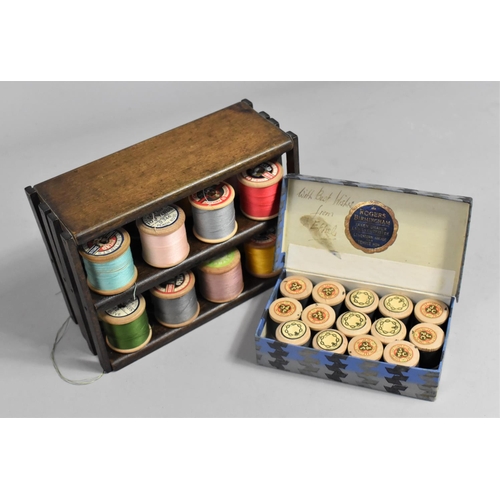 A Late 19th/Early 20th Century Cotton Reel Holder for 16 Reels together  with a Boxed Set of Miniatur