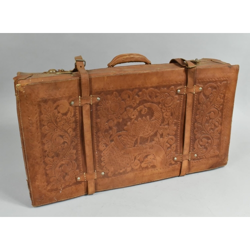 447 - A Mid/Late 20th Century Tooled Leather Traveling Case with Stickers for Auckland Travelodge New Zela... 