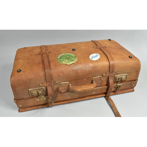 447 - A Mid/Late 20th Century Tooled Leather Traveling Case with Stickers for Auckland Travelodge New Zela... 