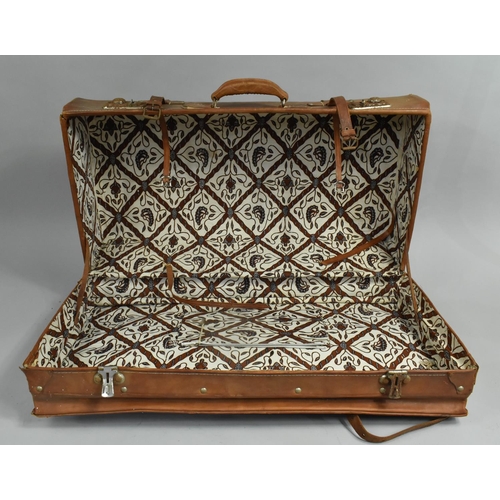 447 - A Mid/Late 20th Century Tooled Leather Traveling Case with Stickers for Auckland Travelodge New Zela... 