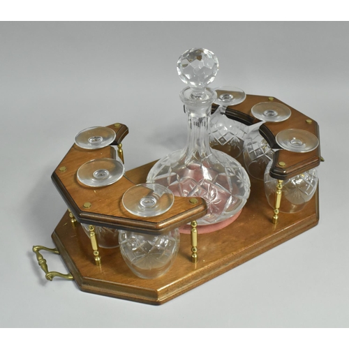 106 - A Late 20th Century Decanter and Brandy Balloon Set on Brass Mounted Wooden Stand, 57cm wide