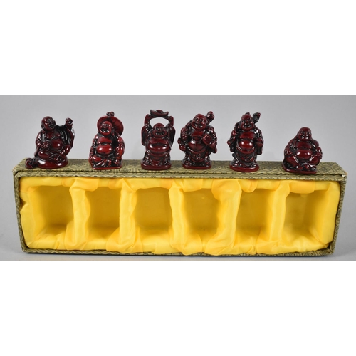 115 - A Modern Set of Six Chinese Cinnabar Style Figures in Case, Each 5cm high