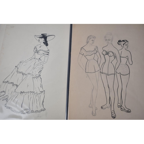 134 - A Vintage Folio of Fashion Designs from 1948-1950 in Pen and Ink, Watercolour and Pencil, Over 80 in... 