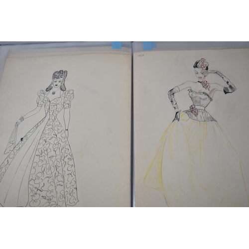 134 - A Vintage Folio of Fashion Designs from 1948-1950 in Pen and Ink, Watercolour and Pencil, Over 80 in... 