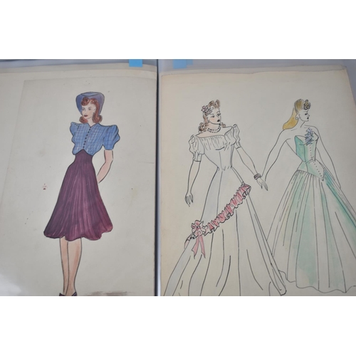 134 - A Vintage Folio of Fashion Designs from 1948-1950 in Pen and Ink, Watercolour and Pencil, Over 80 in... 