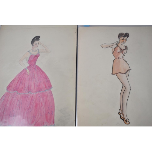 134 - A Vintage Folio of Fashion Designs from 1948-1950 in Pen and Ink, Watercolour and Pencil, Over 80 in... 