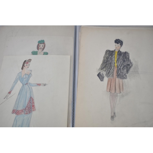 134 - A Vintage Folio of Fashion Designs from 1948-1950 in Pen and Ink, Watercolour and Pencil, Over 80 in... 