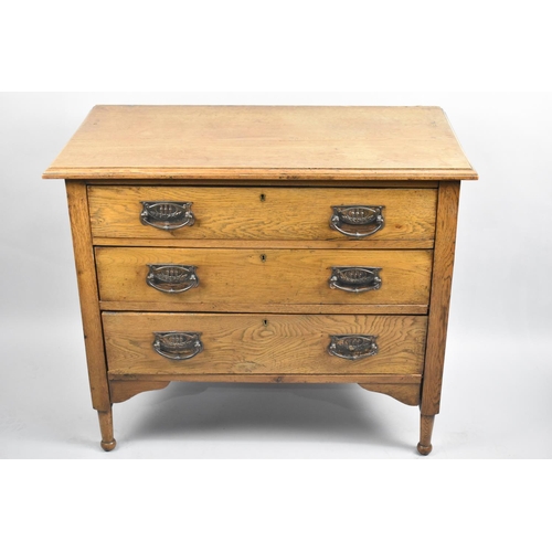 139 - An Art Nouveau Three Drawer Oak Chest, 92cm wide