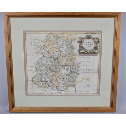 143 - A Hand Coloured Robert Morden Map of Shropshire, 1722 Edition, 42x36cm