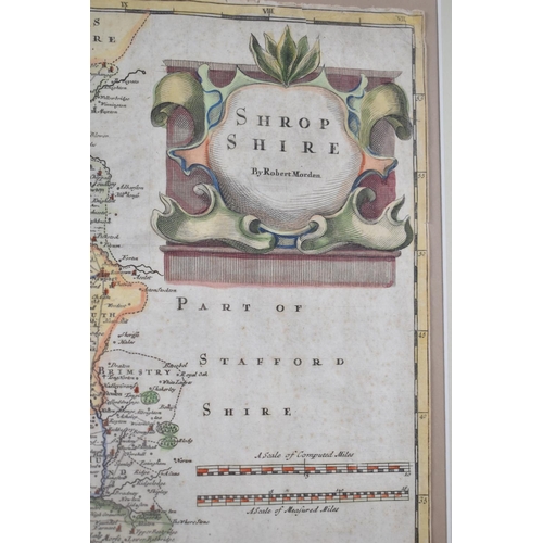 143 - A Hand Coloured Robert Morden Map of Shropshire, 1722 Edition, 42x36cm