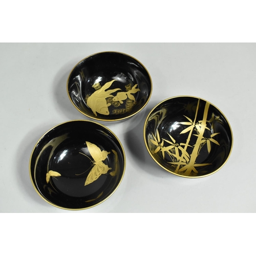 182 - A Collection of Japanese Lacquerware to Include Four Saucers and Three Bowls